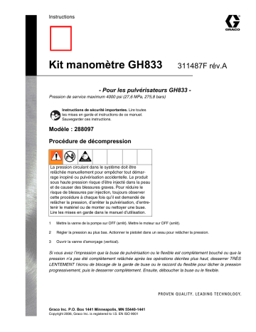 Graco 311487a , Kit manomètre GH833 Manuel du propriétaire | Fixfr