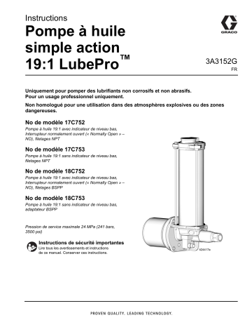 Graco 3A3152G, 19:1 Huile, Pompe à huile simple action Mode d'emploi | Fixfr