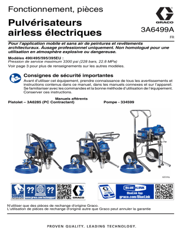 Graco 3A6499A, Pulvérisateurs airless électriques, Fonctionnement, pièces, Français Manuel du propriétaire | Fixfr