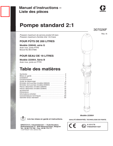 Graco 307026n , Pompe standard 2:1 Manuel du propriétaire | Fixfr