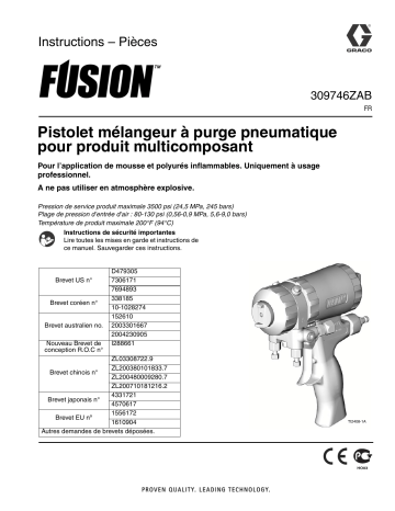 Graco 309746ZAB - Fusion Plural Component, Impingement Mix, Air Purge Spray Gun Mode d'emploi | Fixfr