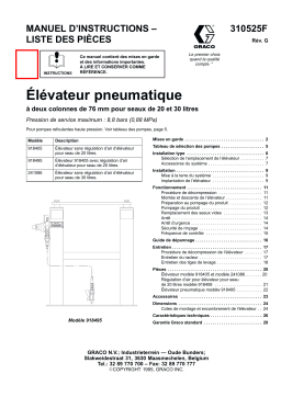 Graco 310525g , Élévateur pneumatique à deux colonnes pour seaux de 20 et 30 litres Manuel du propriétaire