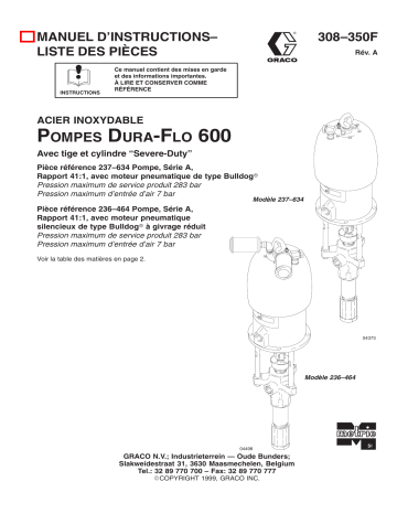 Graco 308350a , POMPES DURA-FLO 600 Manuel du propriétaire | Fixfr