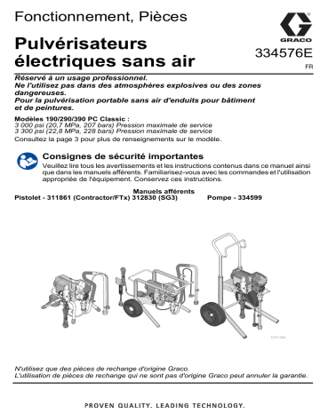 Graco 334576E - 190/290/390 Pulvérisateurs électriques sans air, Fonctionnement, Pièces Manuel du propriétaire | Fixfr