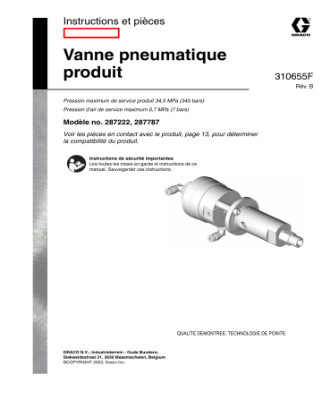 Graco 310655b , Vanne pneumatique produit  Manuel du propriétaire | Fixfr