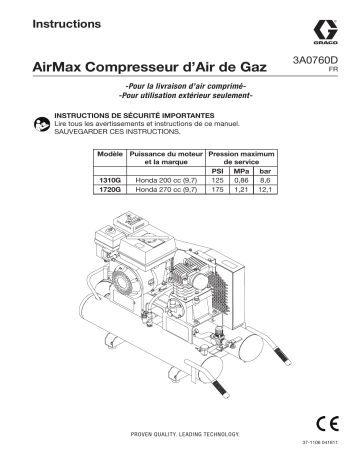 Graco 3A0760D - AirMax Gas Air Compressor Mode d'emploi | Fixfr