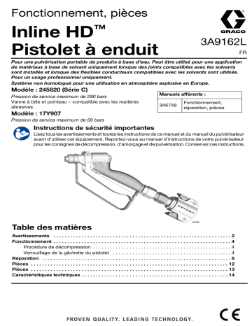 Graco 3A9162L, Pistolet à enduit Inline HD, Fonctionnement, Pièces, français Manuel du propriétaire | Fixfr