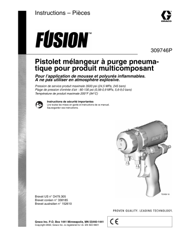 Graco 309746P, Fusion Plural Component, Impingement Mix, Air Purge Spray Gun Manuel du propriétaire | Fixfr