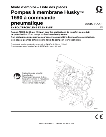 Graco 3A3503ZAE, Pompes à membrane Husky 1590 à commande pneumatique, Mode d’emploi – Liste des pièces Manuel utilisateur | Fixfr