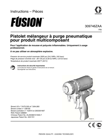 Graco 309746ZAA - Fusion Plural Component, Impingement Mix, Air Purge Spray Gun Mode d'emploi | Fixfr