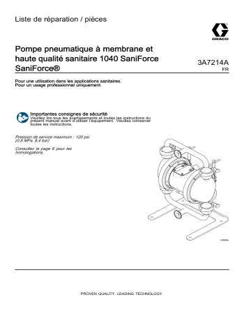 Graco 3A7214A, Pompe pneumatique à membrane et haute qualité sanitaire 1040 SaniForce;, Liste de réparation / pièces Manuel du propriétaire | Fixfr