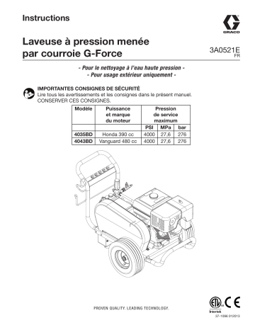Graco 3A0521E - G-Force Belt-Driven Pressure Washer Manuel utilisateur | Fixfr