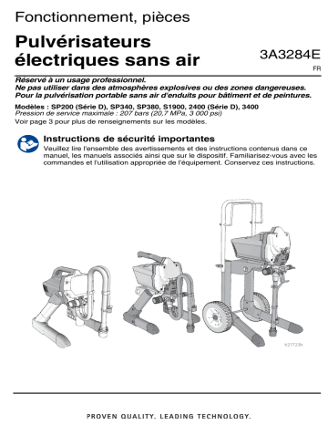 Graco 3A3284E, 17H204, 17H205, 17H199, 17G185, 17H201, SP340, SP380, 34000, S1900 Electric Airless Sprayers Manuel du propriétaire | Fixfr