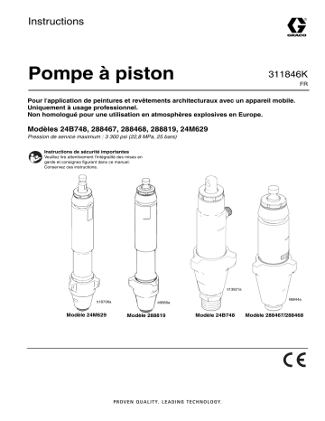 Graco 311846K, Pompe à piston, 24M629, 288819, 24B748, 288467, 288468 Mode d'emploi | Fixfr