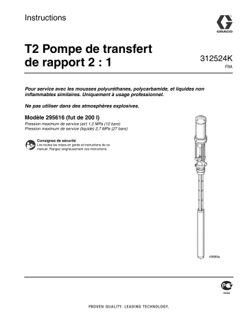Graco 312524K - T2 2:1 Ratio Transfer Pump Mode d'emploi | Fixfr