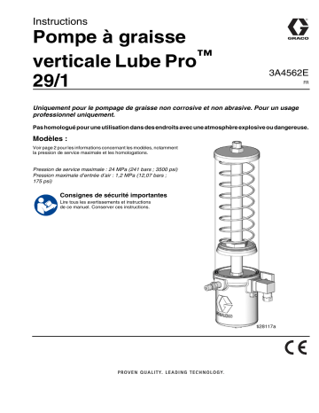 Graco 3A4562E, Pompe à graisse verticale Lube Pro 29/1 Manuel du propriétaire | Fixfr