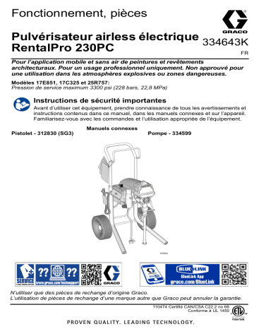 Graco 334643K, Pulvérisateur airless électrique RentalPro 230PC HDR, Fonctionnement, pièces, Français Manuel du propriétaire | Fixfr