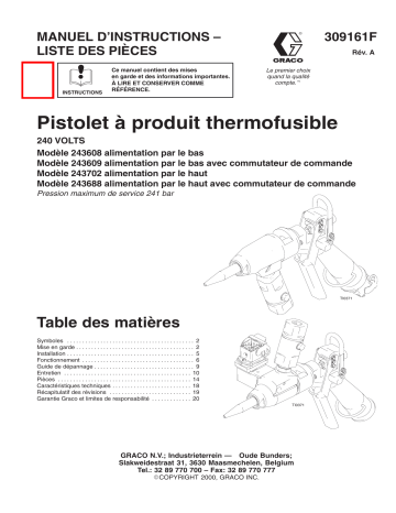 Graco 309161a , Pistolet à produit thermofusible Manuel du propriétaire | Fixfr