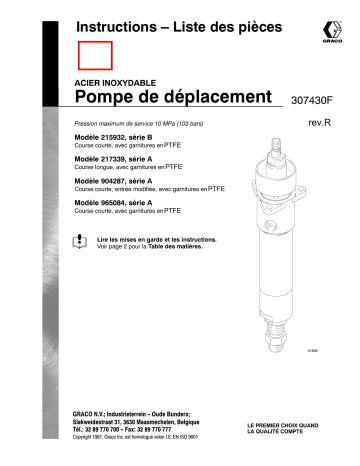 Graco 307430r , Pompe de déplacement Manuel du propriétaire | Fixfr