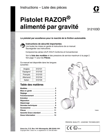 Graco 312103D- RAZOR Gravity Feed Gun Manuel du propriétaire | Fixfr