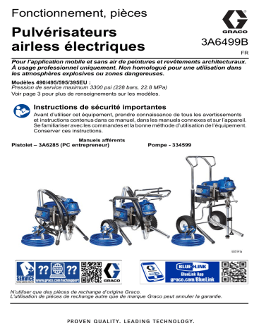 Graco 3A6499B, 490/495/595/495EU Pulvérisateurs airless électriques, Français Manuel du propriétaire | Fixfr