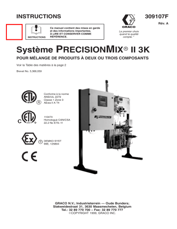 Graco 309107a , Système PRECISIONMIX II 3K Manuel du propriétaire | Fixfr