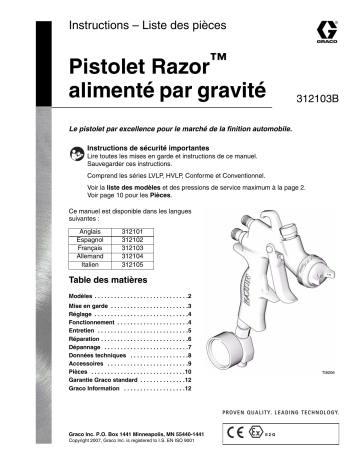 Graco 312103B- Razor Gravity Feed Gun Manuel du propriétaire | Fixfr