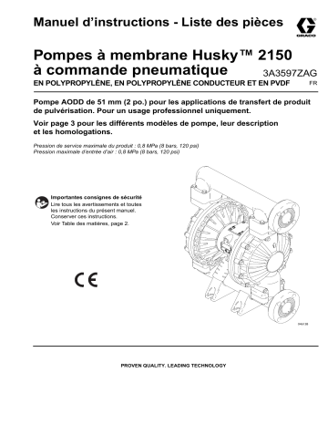 Graco 3A3597ZAG - Pompes à membrane Husky™ 2150 à commande pneumatique, Manuel d’ Mode d'emploi | Fixfr