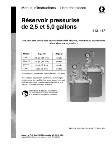 Graco 312141F - 2.5 and 5.0 Gallon Pressure Tank Manuel du propriétaire | Fixfr