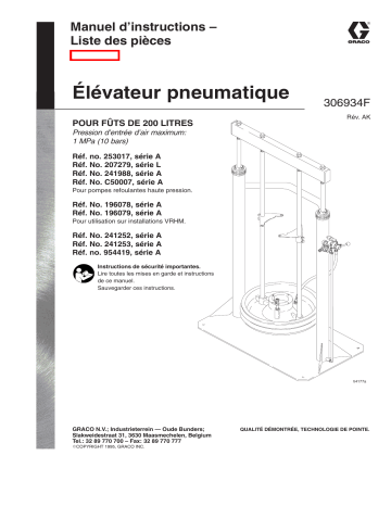 Graco 306934ak , Élévateur pneumatique Manuel du propriétaire | Fixfr