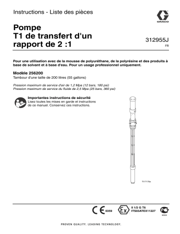 Graco 312955J - T1 2:1 Ratio Transfer Pump Mode d'emploi | Fixfr