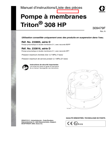 Graco 309479n , Pompe à membranes Triton 308 HP Manuel du propriétaire | Fixfr