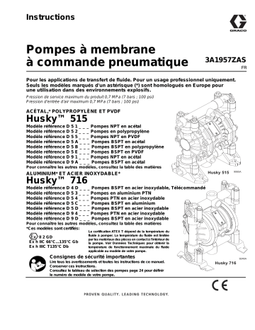 Graco 3A1957ZAS, Pompes à membrane à commande pneumatique Mode d'emploi | Fixfr