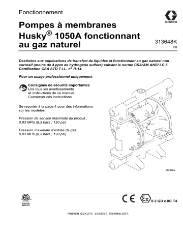 Graco 313648K, Pompes à membranes Husky 1050A fonctionnant au gaz naturel, Fonctionnement, français Manuel du propriétaire | Fixfr