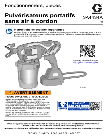 Graco 3A4434A -Pulvérisateurs portatifs sans air à cordon, Fonctionnement, pièces Français, France Manuel du propriétaire | Fixfr