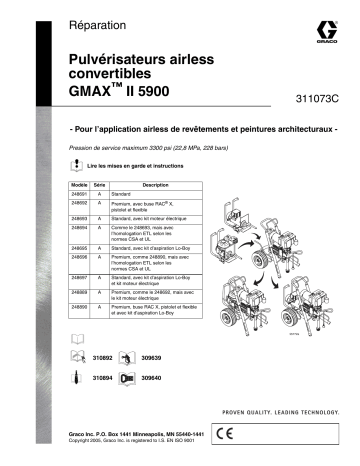 Graco 311073C, GMax II 5900 Convertible Airless Sprayers Manuel du propriétaire | Fixfr