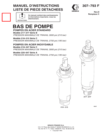 Graco 307793d , BAS DE POMPE Manuel du propriétaire | Fixfr