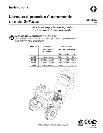 Graco 3A0518A G-Force Direct-Drive Pressure Washer Mode d'emploi | Fixfr