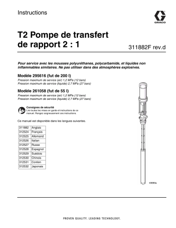 Graco 311882Fd - T2 2:1 Ratio Transfer Pump Manuel du propriétaire | Fixfr