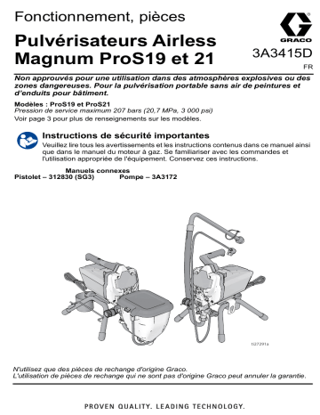 Graco 3A3415D, Pulvérisateurs Airless Magnum ProS19 et 21, Fonctionnement, pièces, Français Manuel du propriétaire | Fixfr