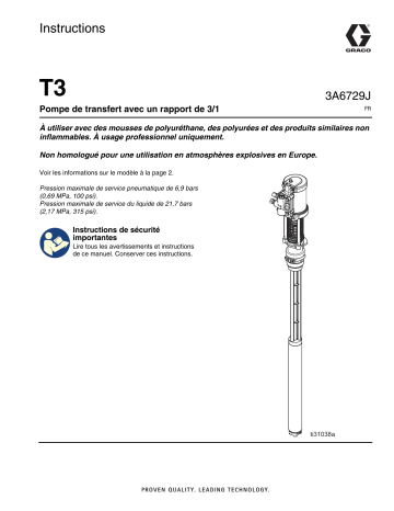 Graco 3A6729J, T3 Pompe de transfert avec un rapport de 3/1 Mode d'emploi | Fixfr