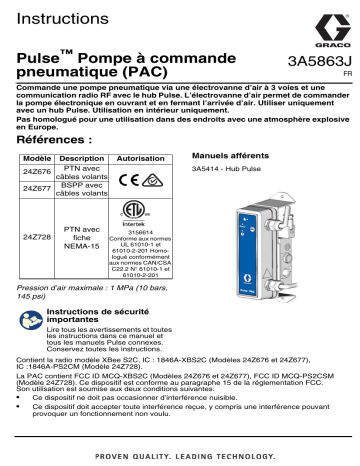 Graco 3A5863J, Pulse Pompe à commande pneumatique (PAC), Français Manuel du propriétaire | Fixfr