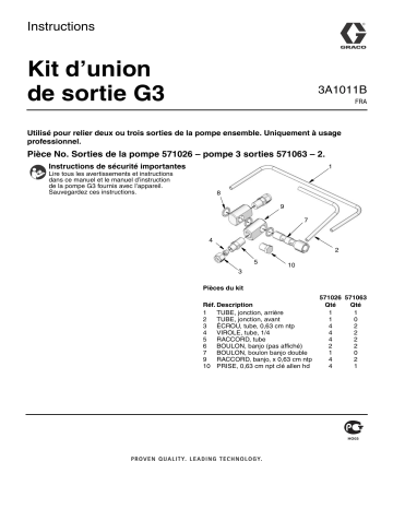 Graco 3A1011B G3 Ouput Union Kit Mode d'emploi | Fixfr