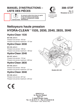 Graco 308572g , Nettoyeurs haute pression HYDRA-CLEAN 1535 / 2030 / 2540 / 2835 / 3040 Manuel du propriétaire