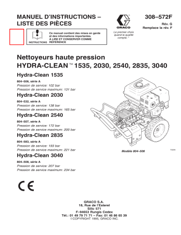 Graco 308572g , Nettoyeurs haute pression HYDRA-CLEAN 1535 / 2030 / 2540 / 2835 / 3040 Manuel du propriétaire | Fixfr