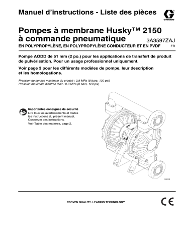 Graco 3A3597ZAJ, Pompes à membrane Husky™ 2150 à commande pneumatique, Manuel d’ Mode d'emploi | Fixfr