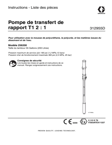 Graco 312955D - T1 2:1 Ratio Transfer Pump Mode d'emploi | Fixfr