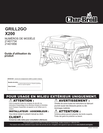 Char‑Broil 21401734 Grill2Go X200 Portable Gas Grill Mode d'emploi | Fixfr