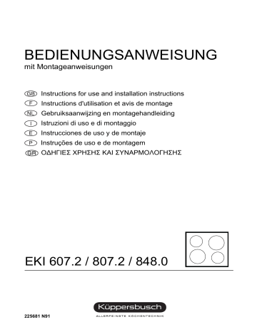 EKI 807.2 M | EKI 848.0 EM | EKI 848.0 F | EKI 607.2 M | Küppersbusch EKI 848.0 M Elektroeinbaukochmulde Manuel du propriétaire | Fixfr