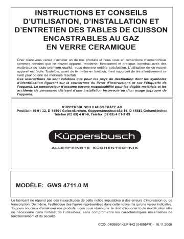 Küppersbusch GWS 4711.0 M Gaseinbaugerät Manuel du propriétaire | Fixfr